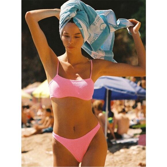 Hunza G Gigi Crinkle Square Neckline Pink Bikini Set